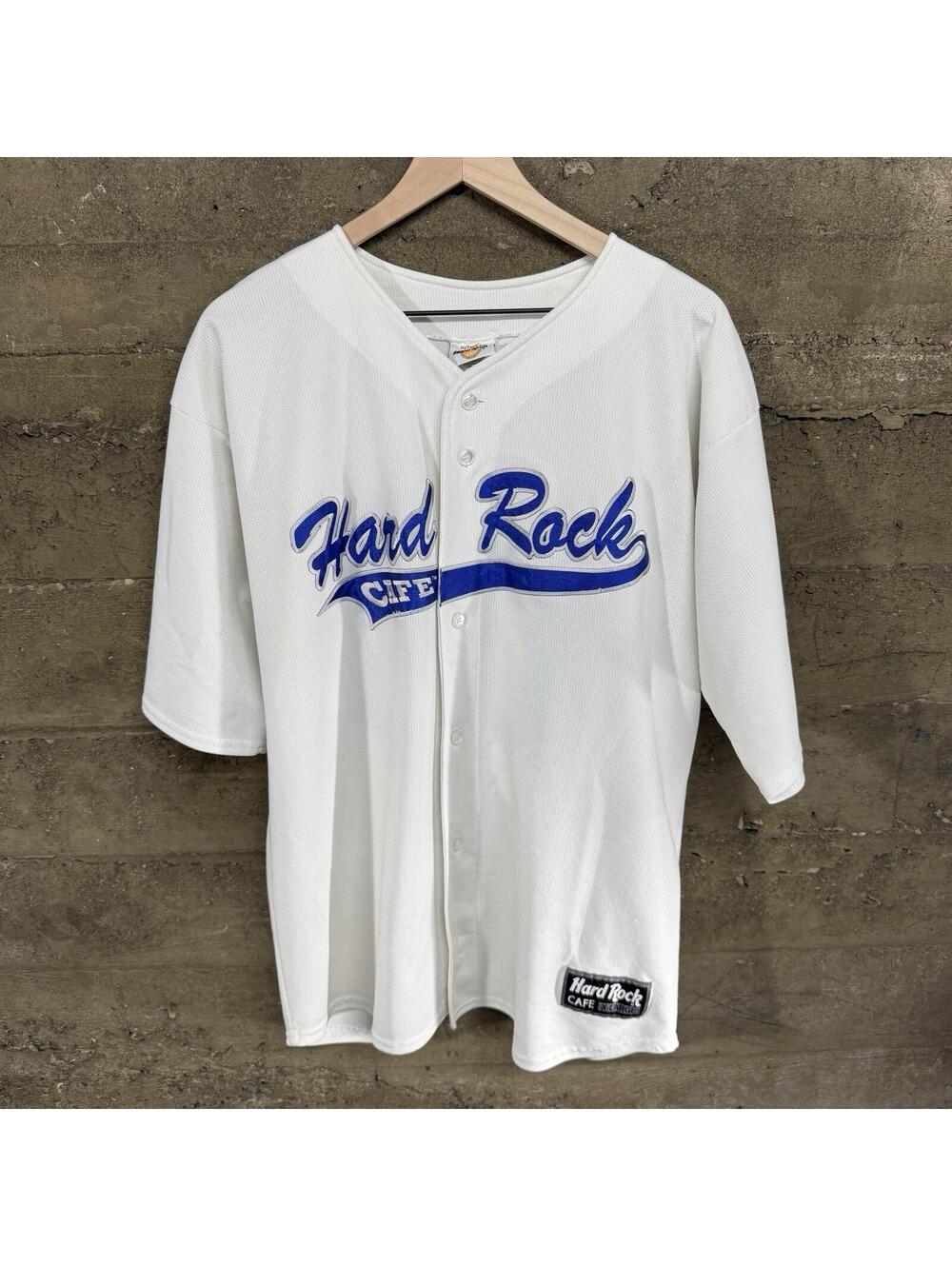 Vintage Hard Rock Cafe Los Angeles Baseball Jersey White Blue 00 Mens XL